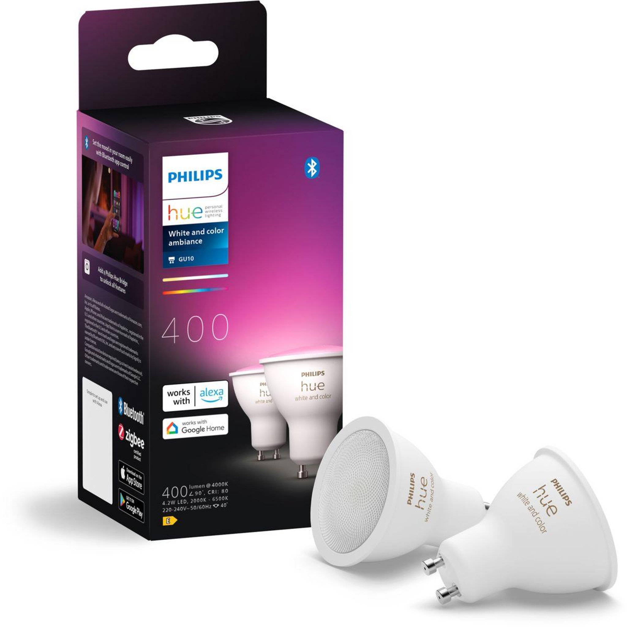 PHILIPS HUE Ampoule led connectée gu10 white&color ambiance pack de 2