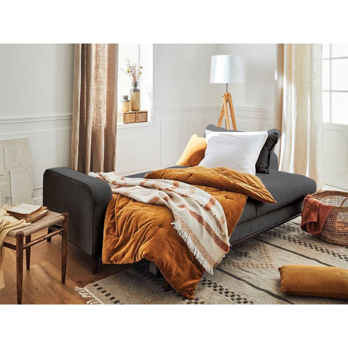 LISA DESIGN Albane - canapé 3 places - convertible avec coffre - en velours côtelé