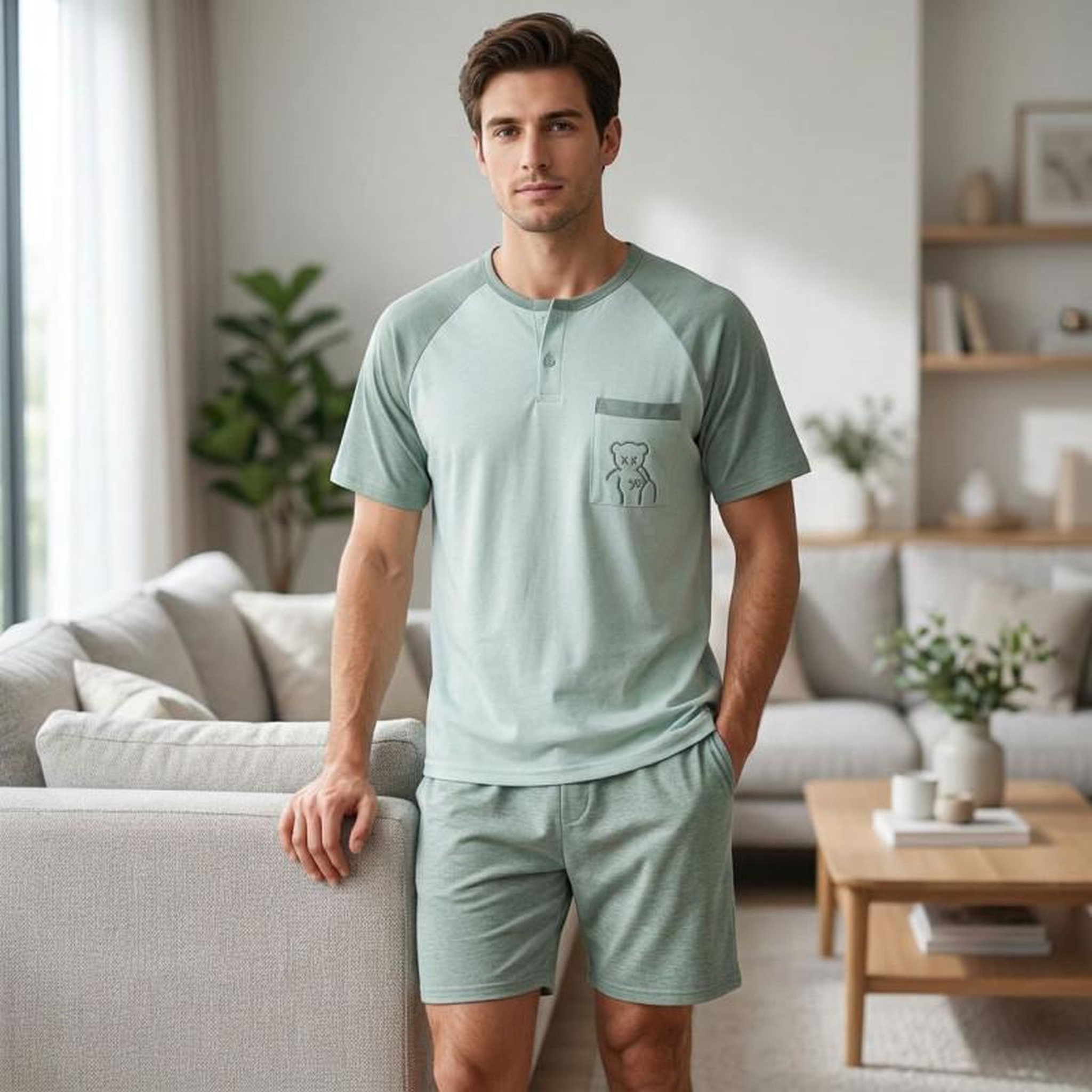 Voir la diapositive 2 : OZABI OZABI Ensemble Pyjama Pyjama Court Homme Coton