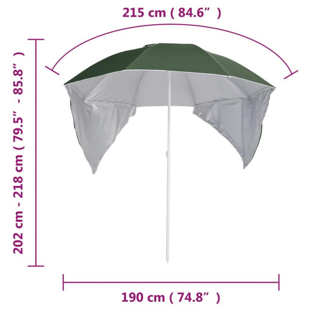 VIDAXL Parasol de plage avec parois laterales vert 215 cm