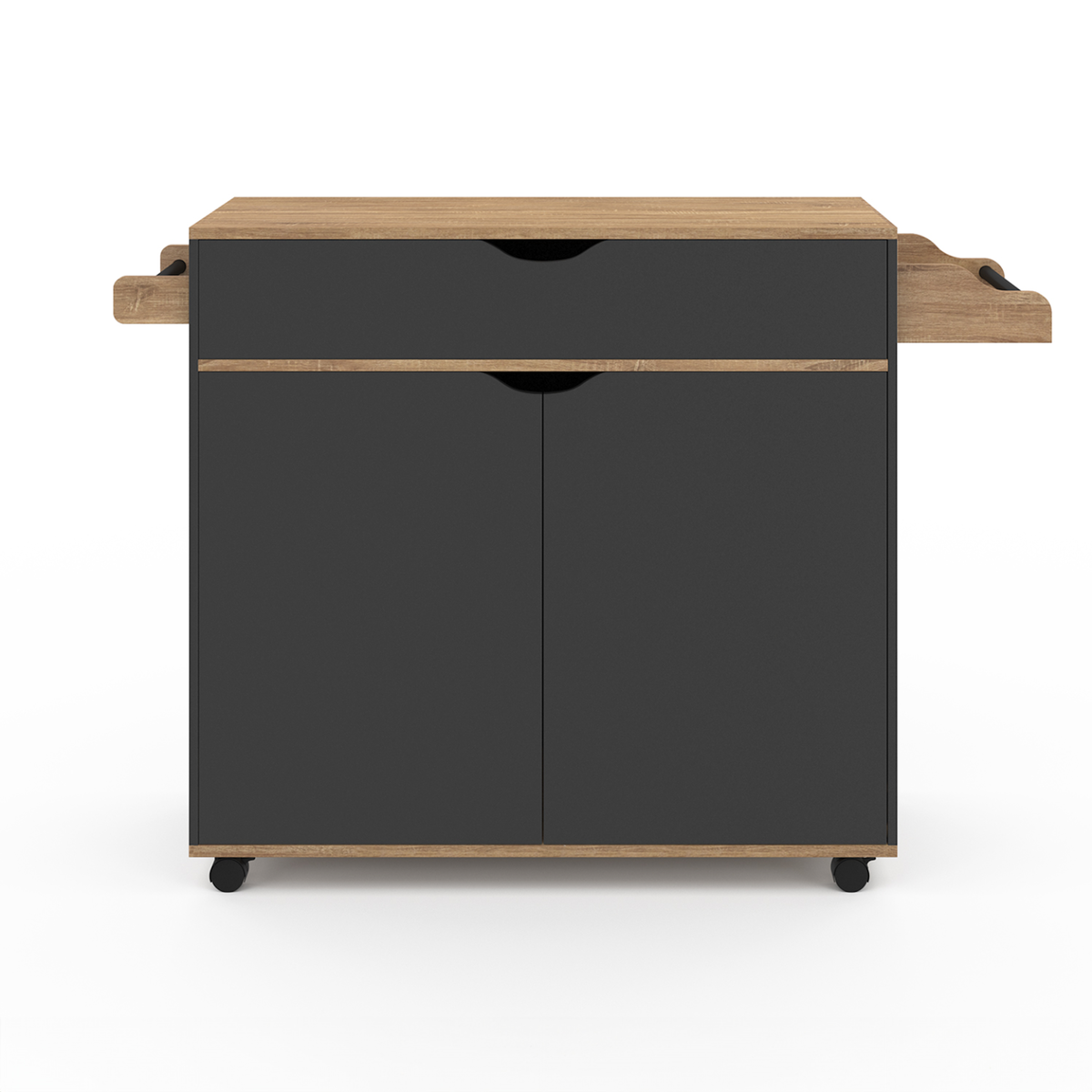 ID MARKET Desserte de cuisine COSY XXL placard avec tiroir noir et plateaux façon hêtre L.90 CM