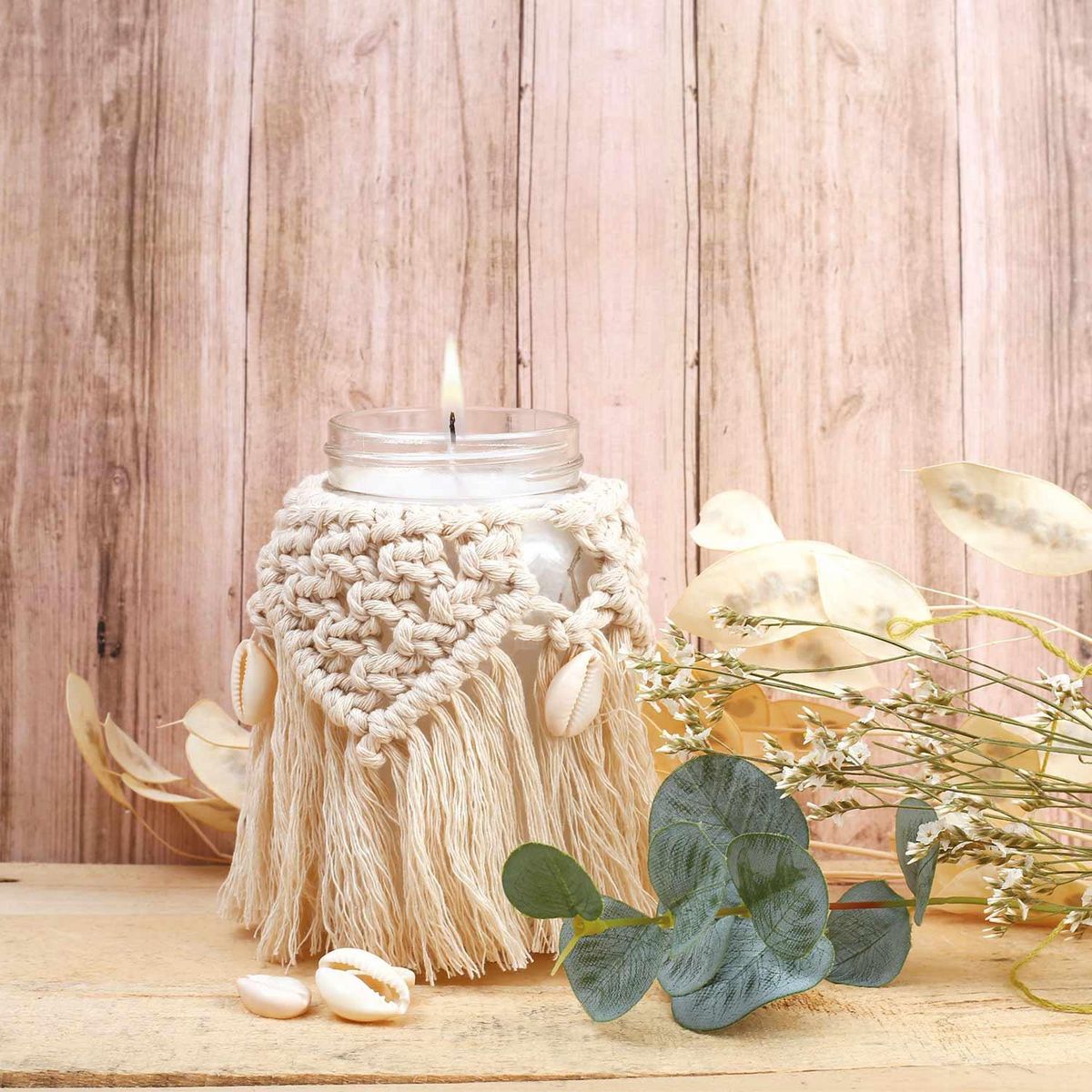 Graine créative Bougie bohème en macramé à faire soi-même