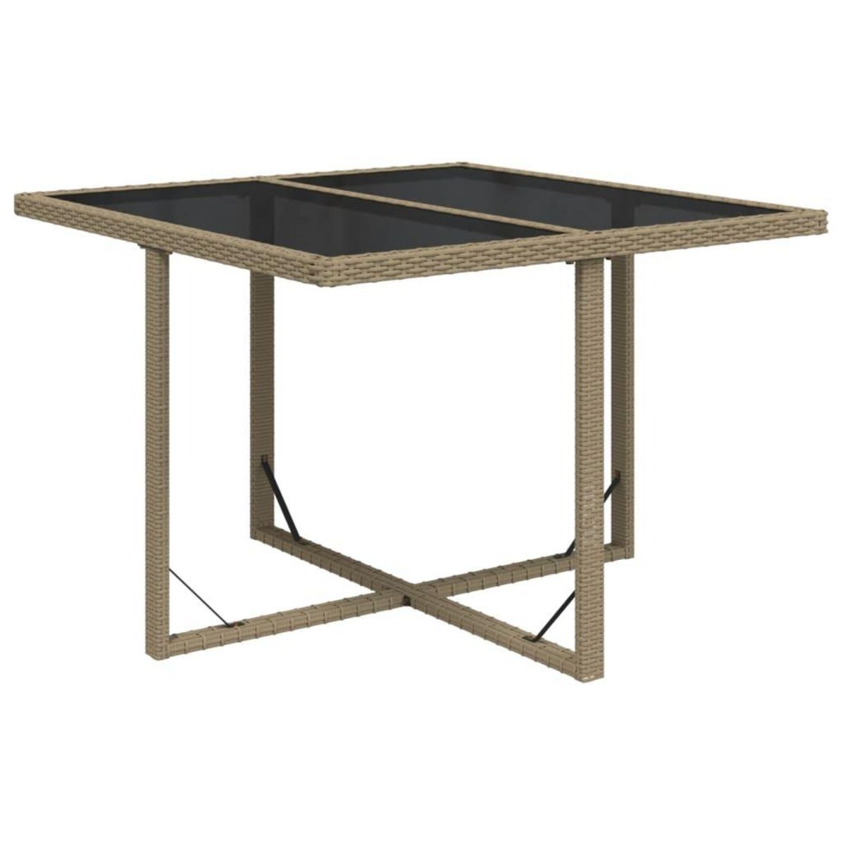 VIDAXL Table de jardin Beige 109x107x74 cm Resine tressee et verre