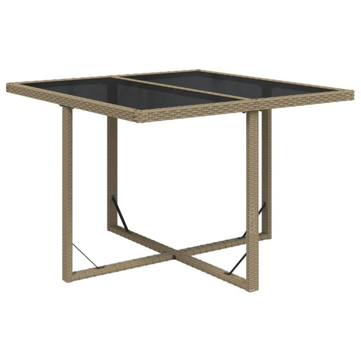 VIDAXL Table de jardin Beige 109x107x74 cm Resine tressee et verre