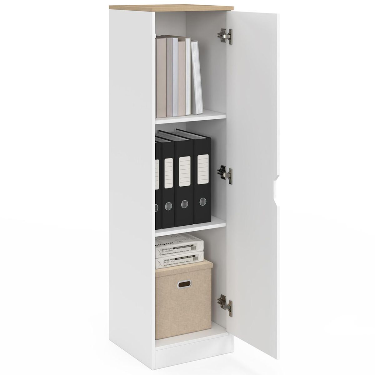 ID MARKET Armoire de rangement NOUK 1 porte avec étagères blanc et bois