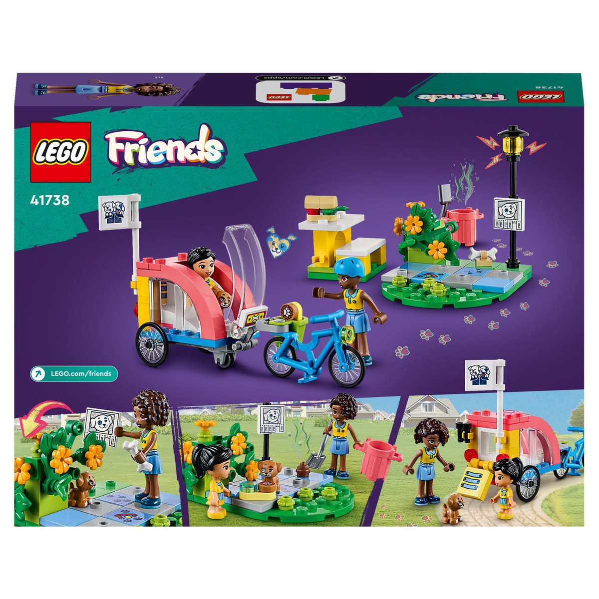 LEGO Friends 41738 Le vélo de sauvetage canin, Jouet Enfants 6 Ans, Jeu d'Animaux avec Figurine de Chiot et 2 Mini-Poupées
