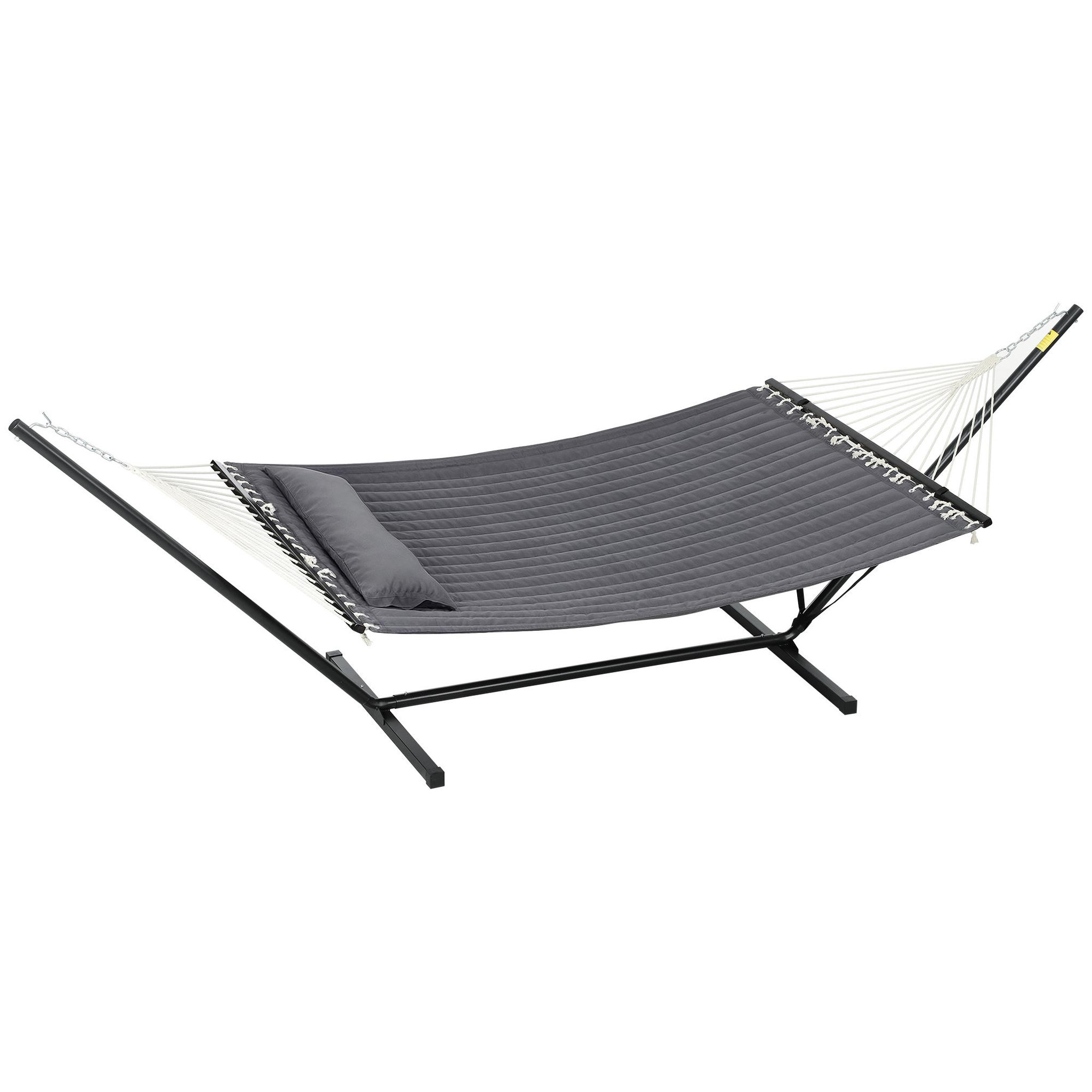 OUTSUNNY Hamac sur pied 1 place grand confort - tétière, toile matelassé - acier gris foncé