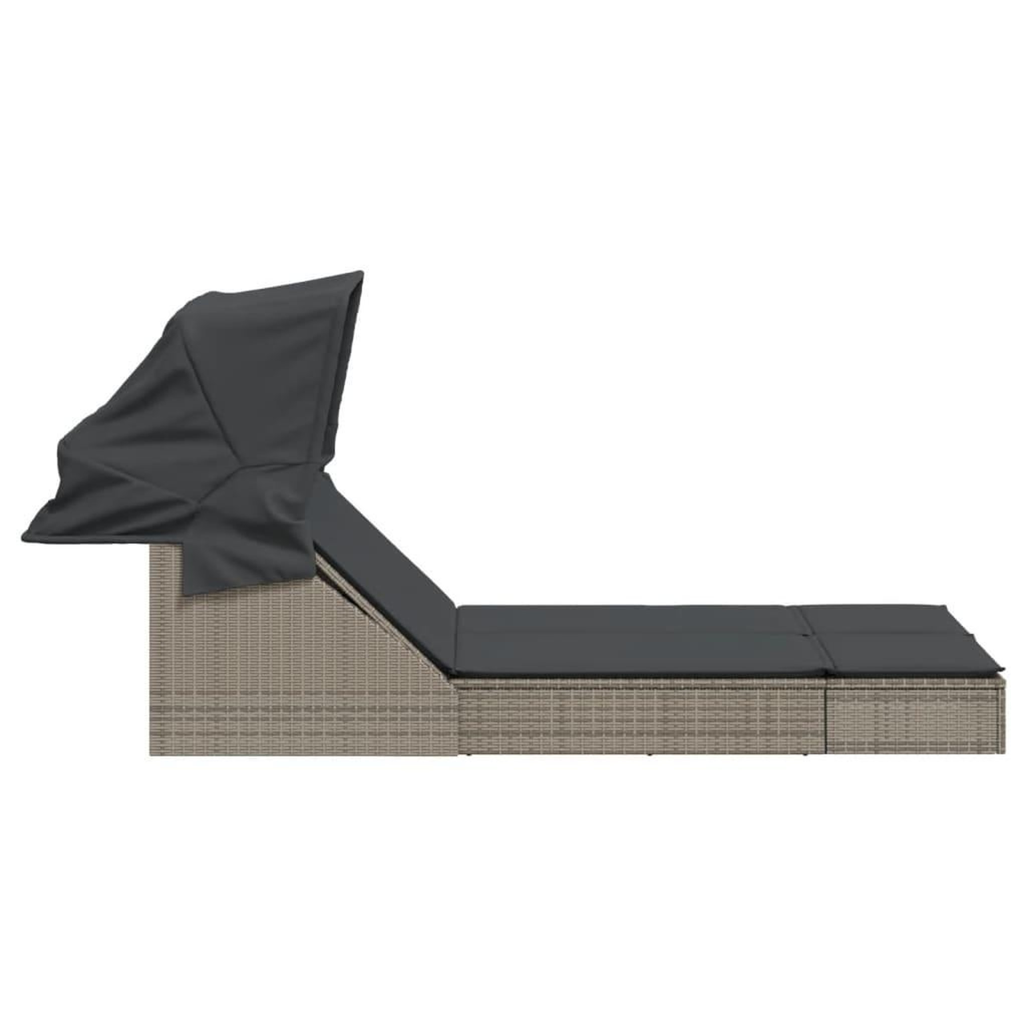 Voir la diapositive 4 : VIDAXL Chaise longue double et auvent et coussins gris resine tressee