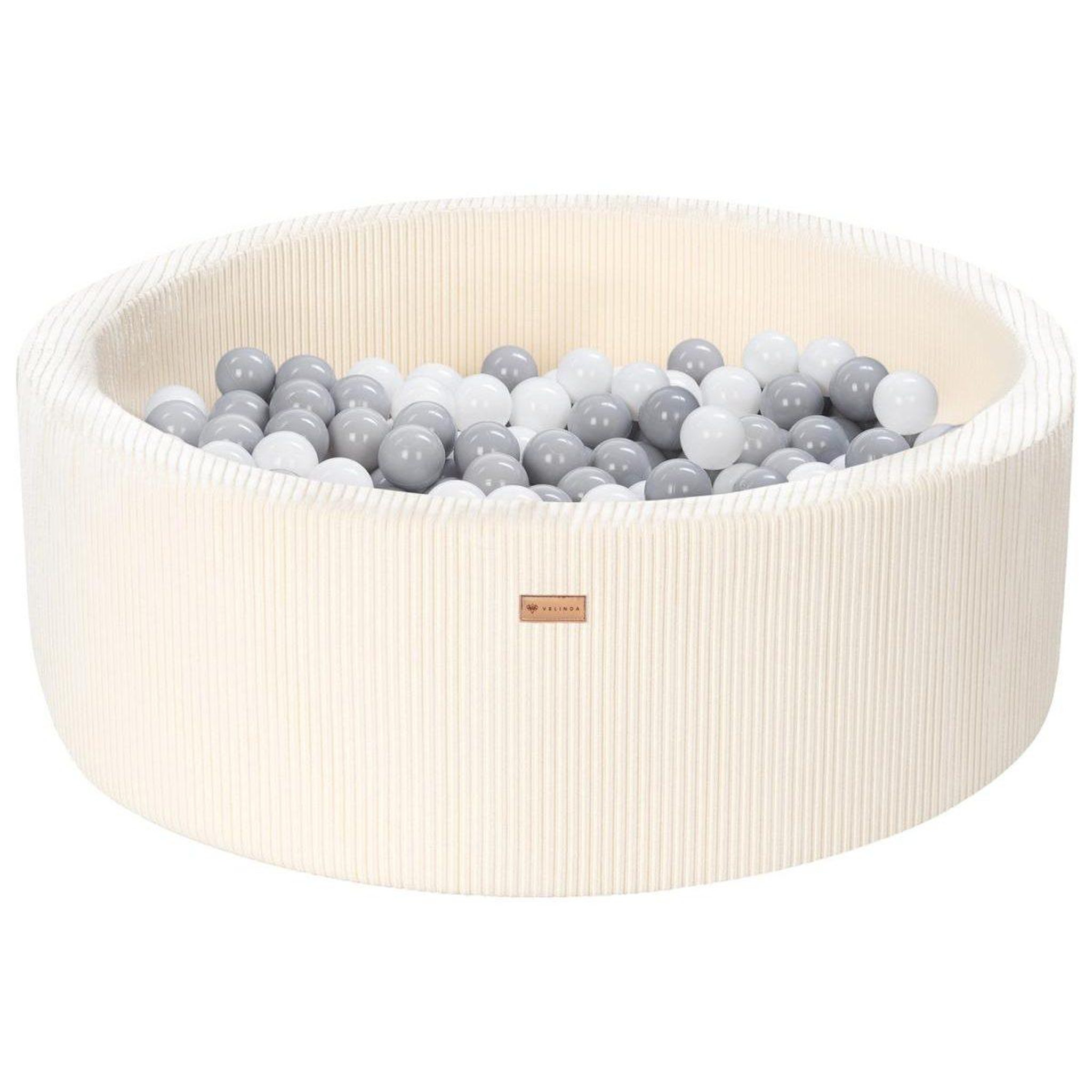 VELINDA Piscine à balles en velours côtelé avec 200 balles, diamètre env. 90 cm — crème