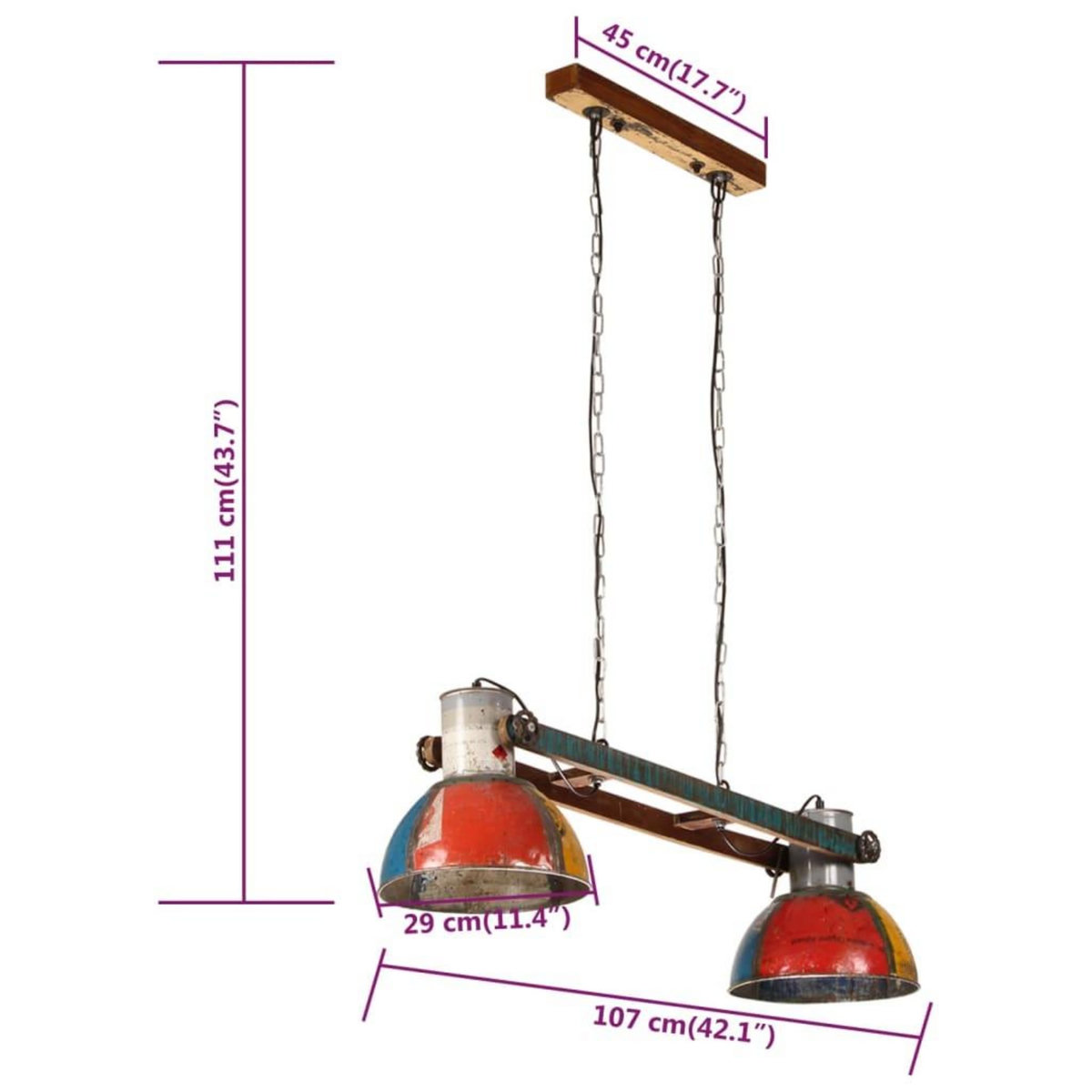 VIDAXL Lampe suspendue industrielle 25 W Multicolore 111 cm E27