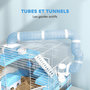 Voir la diapositive 6 : PAWHUT Cage pour hamster portable 2 portes 2 étages nombreux accessoires et tubes blanc bleu