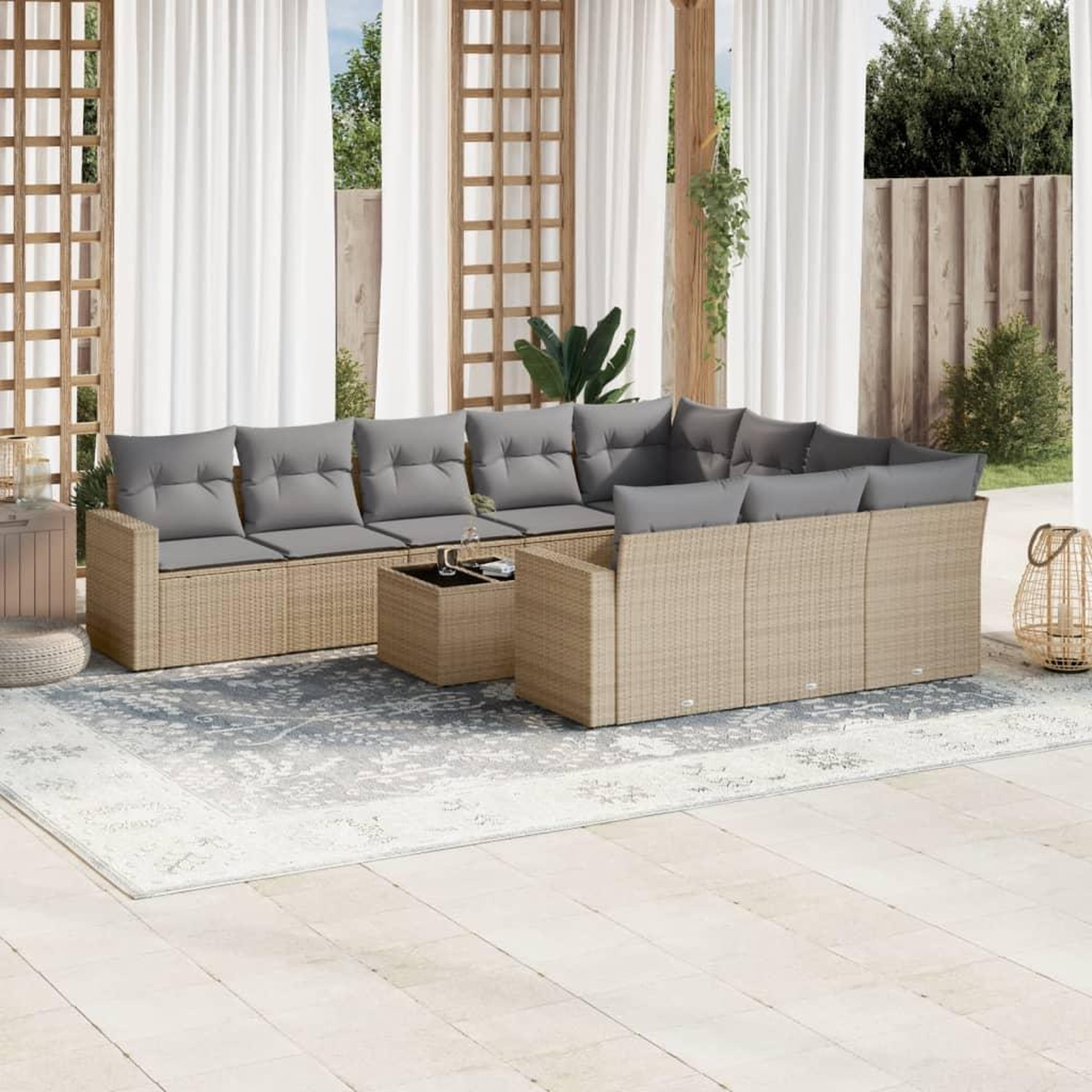 VIDAXL Salon de jardin 11 pcs avec coussins beige resine tressee
