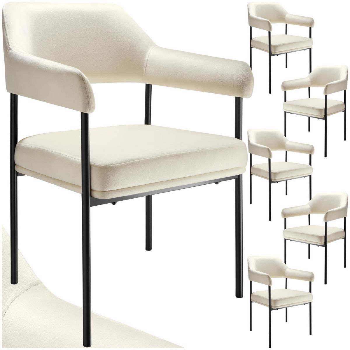 tectake Fauteuil rembourré Aspect velours blanc cassé Lot de 6