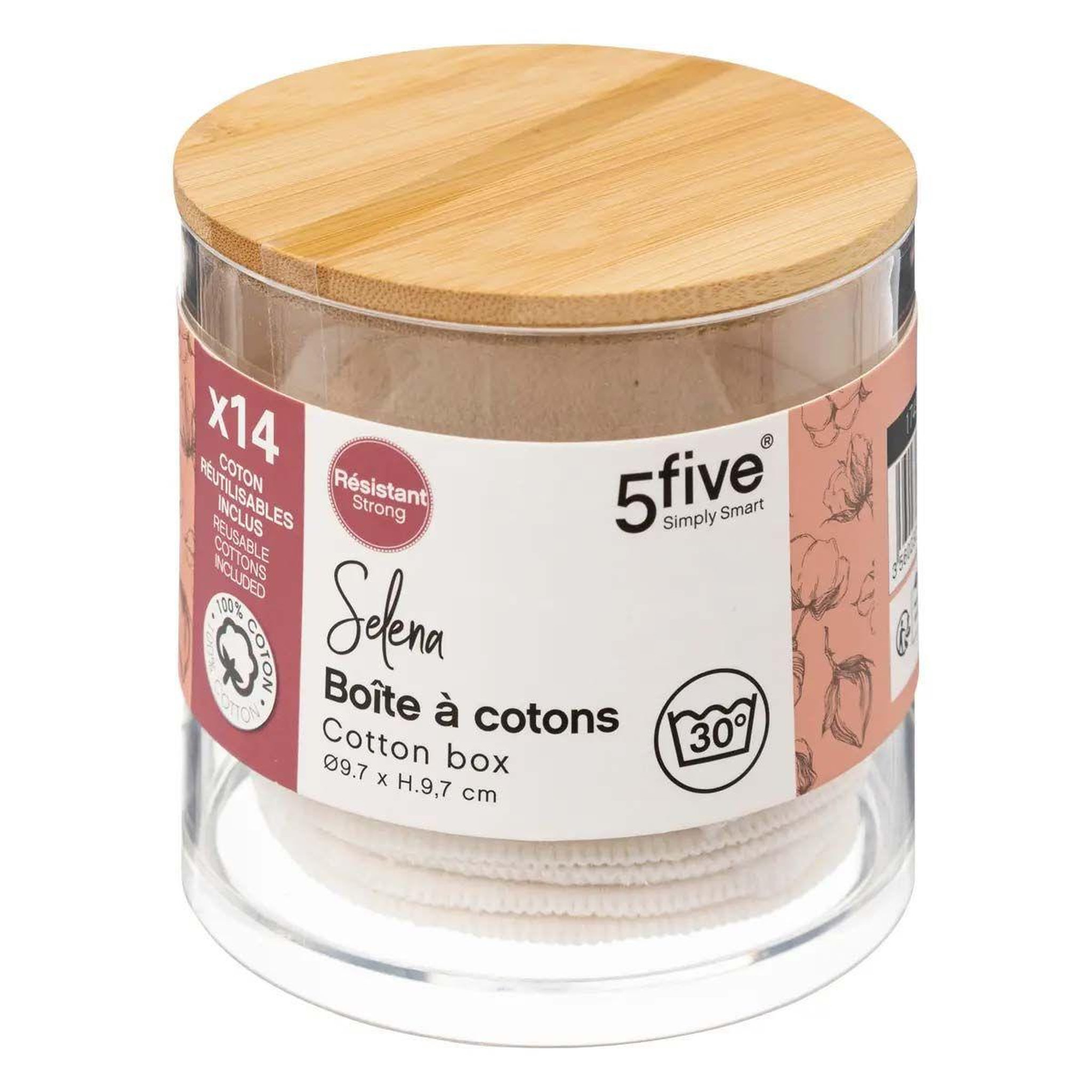 Voir la diapositive 4 : FIVE Boîte 14 cotons réutilisables  beauty  9cm transparent
