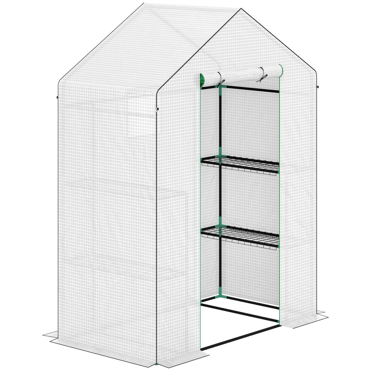 OUTSUNNY Serre de jardin 6 tablettes dim. 1,4L x 0,73l x 1,9H m porte déroulante fenêtres acier PE haute densité blanc