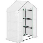 OUTSUNNY Serre de jardin 6 tablettes dim. 1,4L x 0,73l x 1,9H m porte déroulante fenêtres acier PE haute densité blanc
