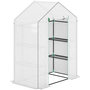 Voir la diapositive 1 : OUTSUNNY Serre de jardin 6 tablettes dim. 1,4L x 0,73l x 1,9H m porte déroulante fenêtres acier PE haute densité blanc