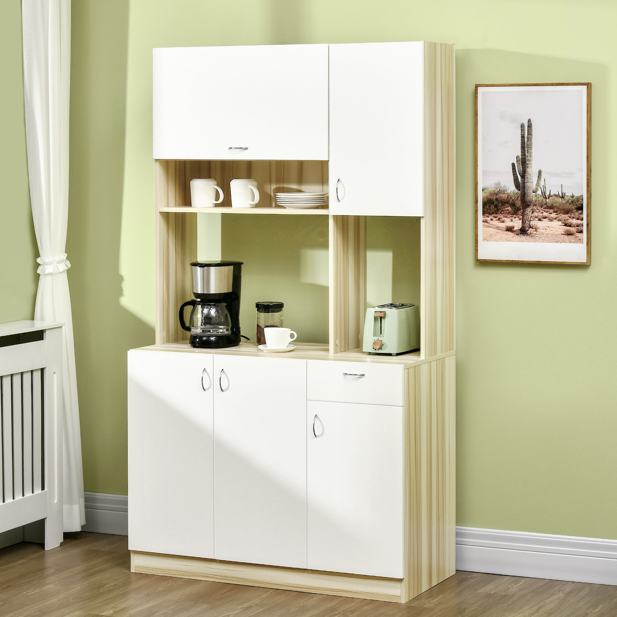 Voir la diapositive 2 : HOMCOM HOMCOM Armoire de cuisine contemporaine rangement- buffet haut - 5 portes, 1 tiroir, 3 niches - 102 x 48 x 180 cm