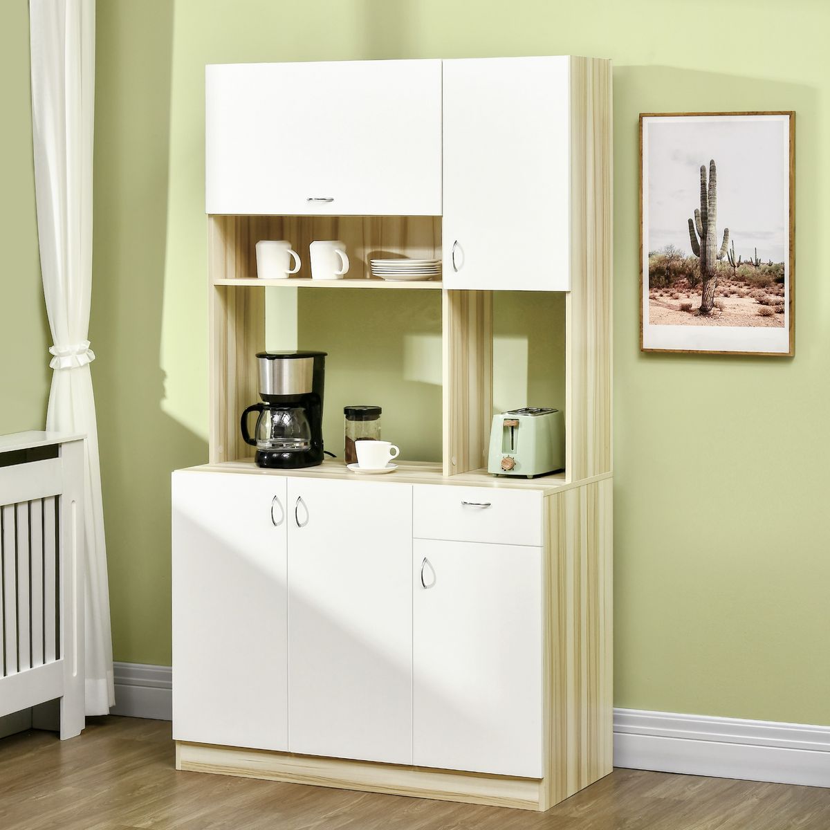 HOMCOM HOMCOM Armoire de cuisine contemporaine rangement- buffet haut - 5 portes, 1 tiroir, 3 niches - 102 x 48 x 180 cm
