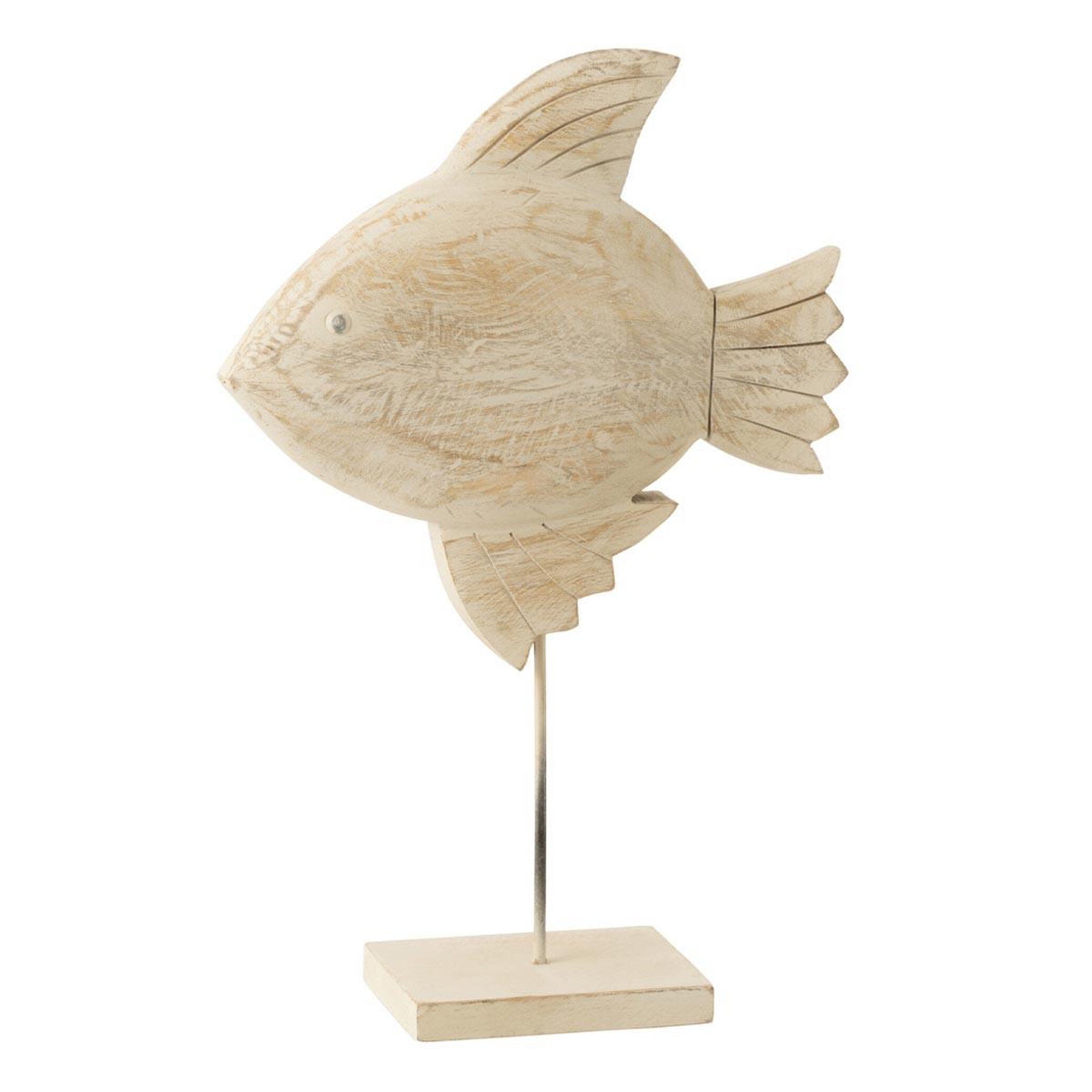 J-LINE Statuette poisson sur pied en bois  antwan  40cm naturel