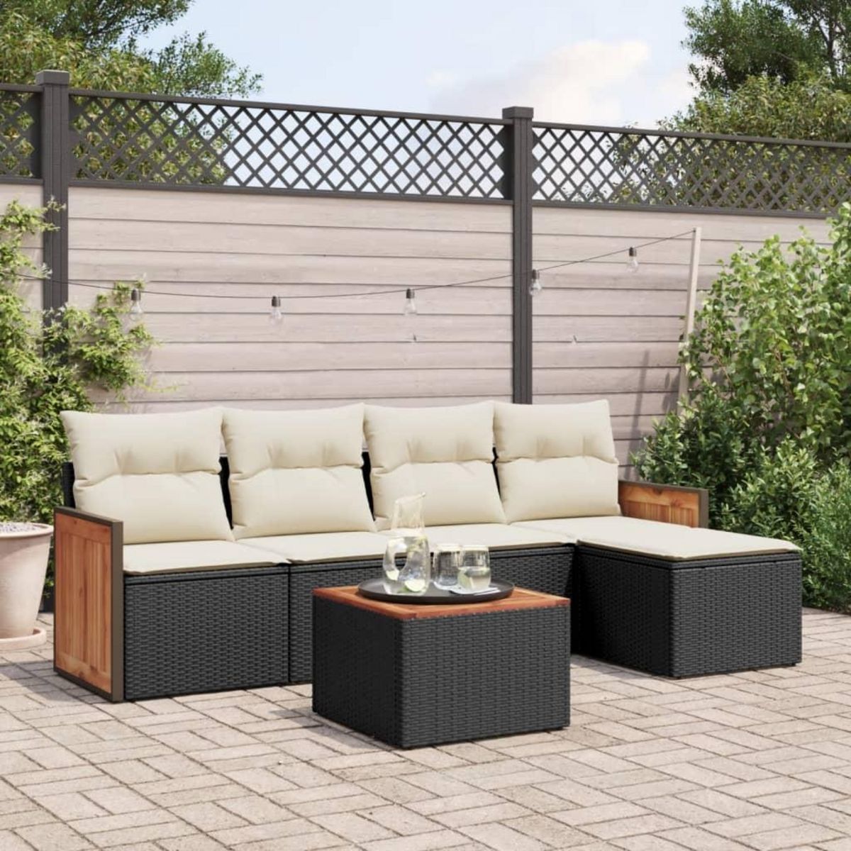 VIDAXL Salon de jardin 6 pcs avec coussins noir resine tressee