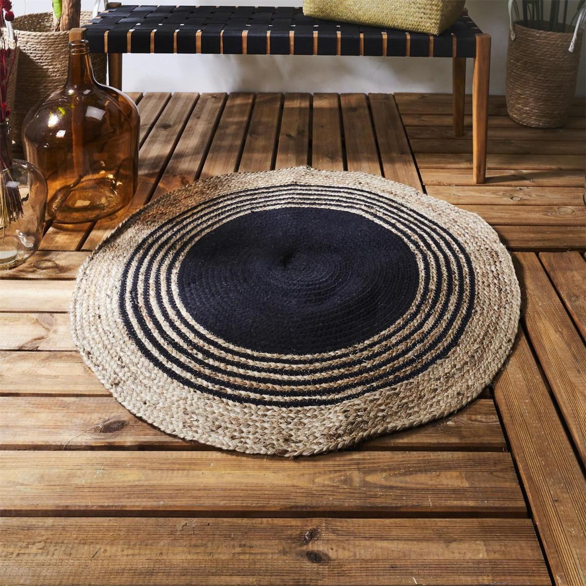 Voir la diapositive 3 : The Home Deco Factory Tapis rond déco en jute  limo  90cm noir