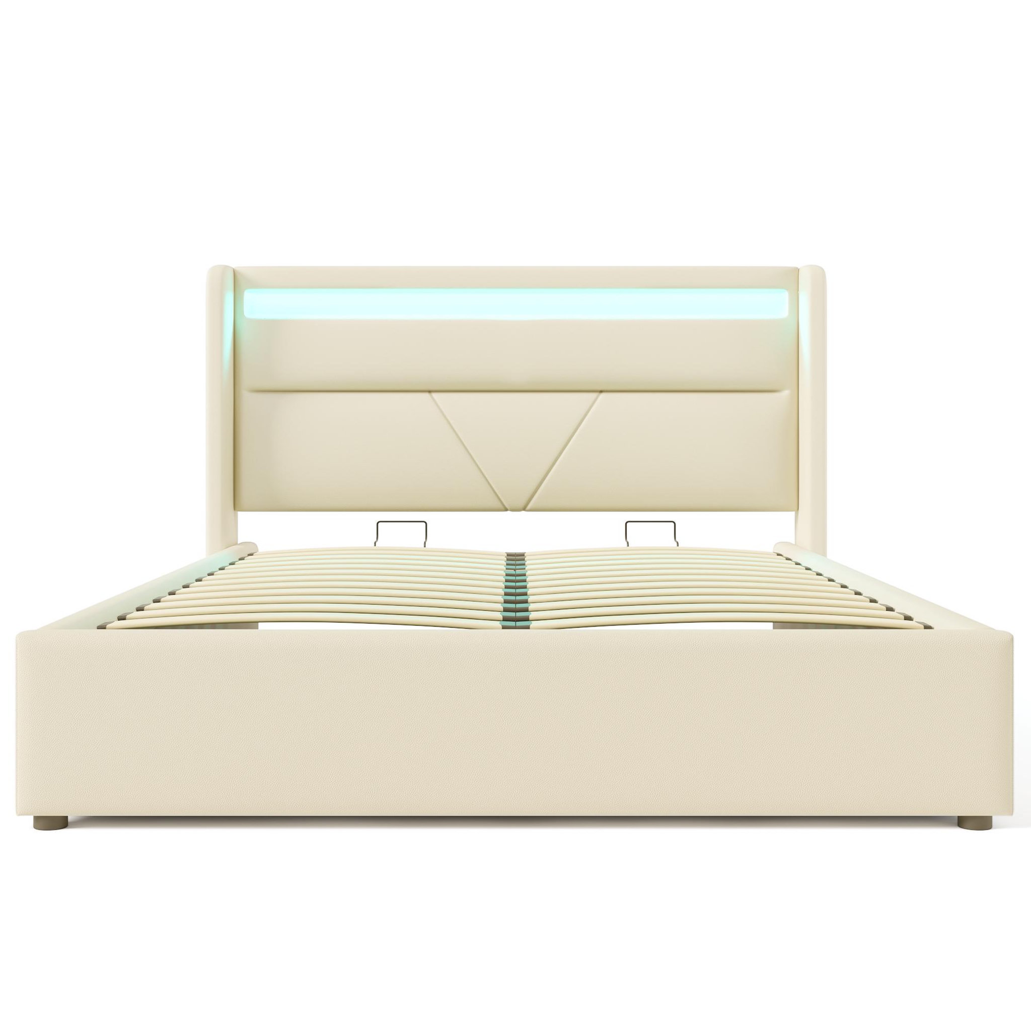 Voir la diapositive 5 : MERAX Lit coffre avec sommier et LED PU