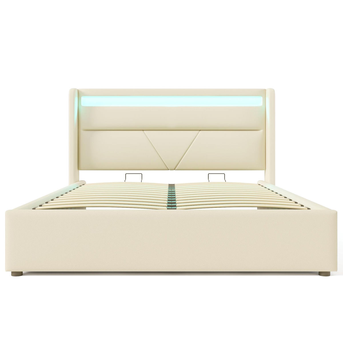 MERAX Lit coffre avec sommier et LED PU
