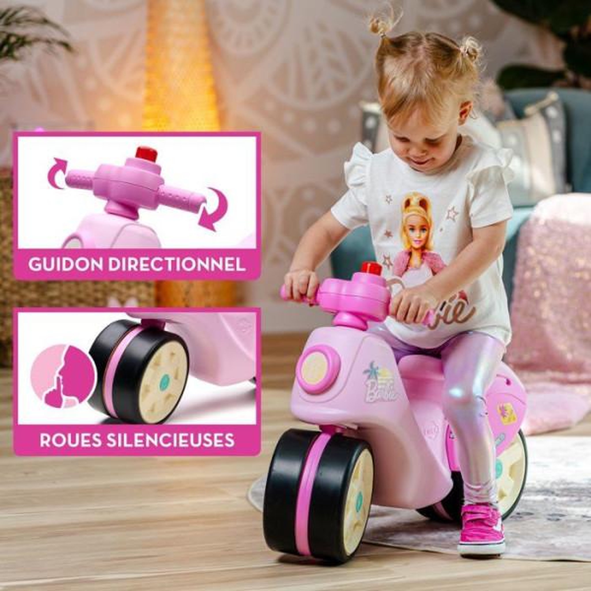 Voir la diapositive 3 : FALK Draisienne velo  - roues silencieuses - falk - scooter barbie premier âge - plastique recyclé - guidon directionnel - rose