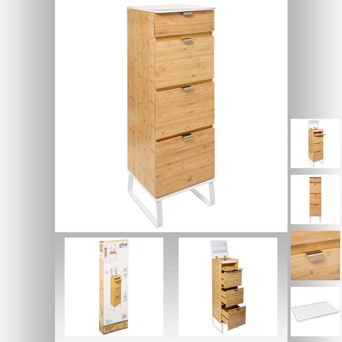 ATMOSPHERA Chiffonnier en bambou Levia 3 tiroirs - Bambou et Blanc