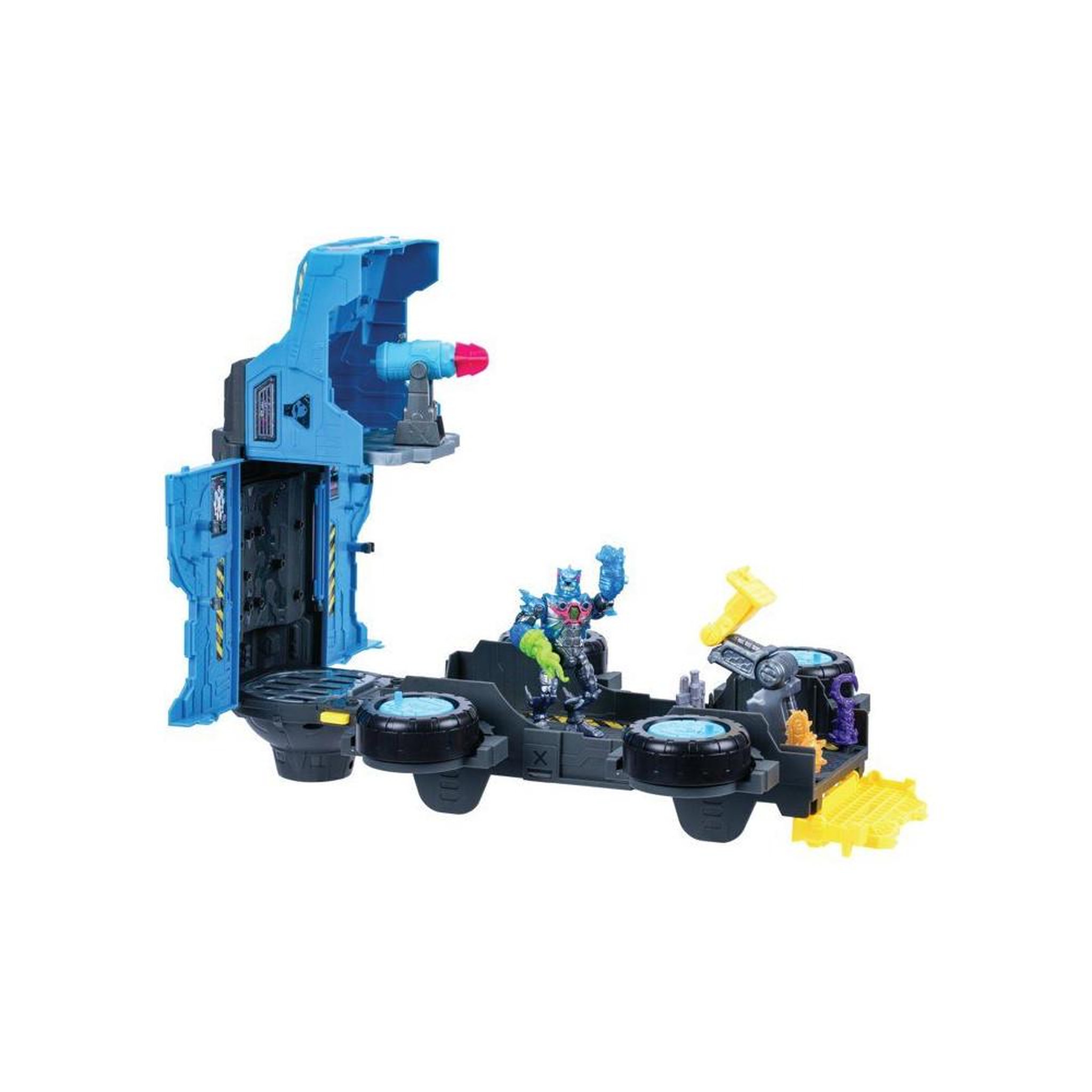 Voir la diapositive 4 : Camion de bataille transformable mega battle lab s2 avec figurine et accessoires, bras robotique et canon laser, trappe d'action