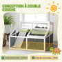 Voir la diapositive 4 : PAWHUT Terrarium enclos tortue 2 espaces toit polycarbonate 3 portes rampe bois gris blanc