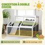 Voir la diapositive 4 : PAWHUT Terrarium enclos tortue 2 espaces toit polycarbonate 3 portes rampe bois gris blanc