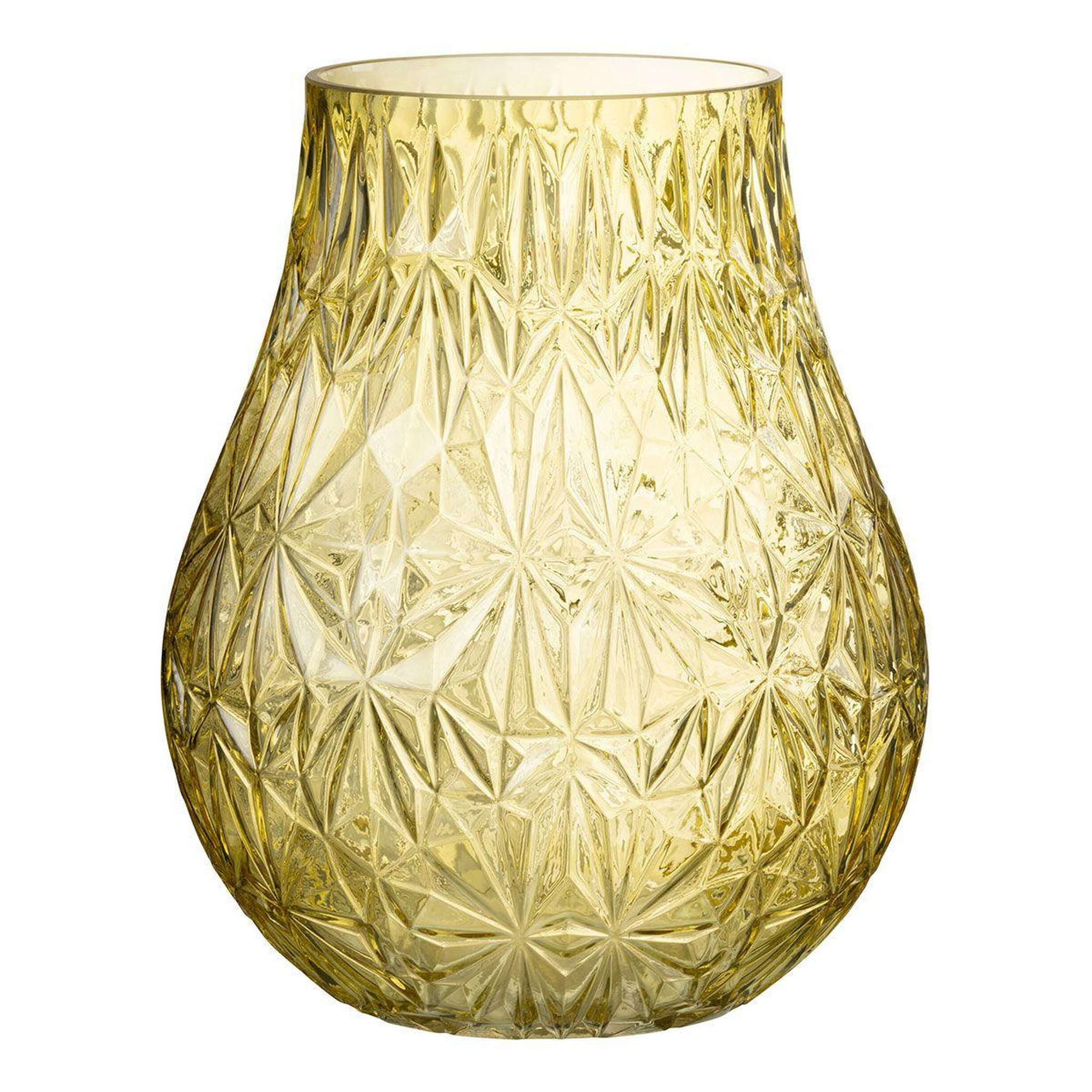 J-LINE Vase design en verre  diamant  28cm jaune