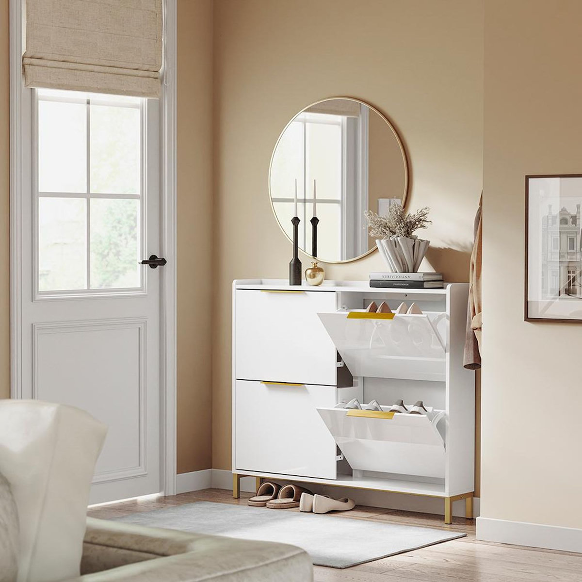 SOBUY SoBuy - Meuble À Chaussures 4 portes - Blanc - 100x48x90cm - Moderne - FSR206-GW