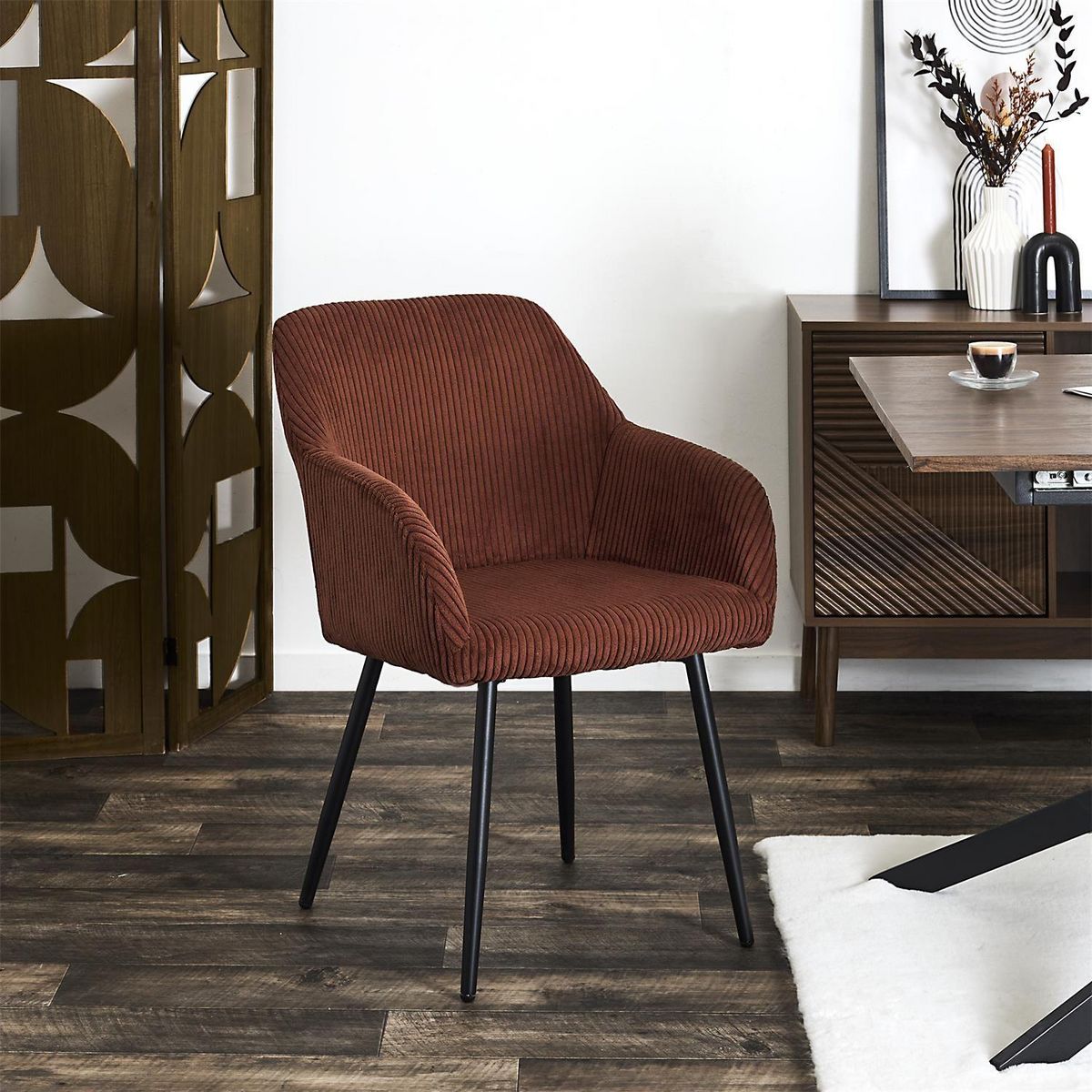 TOILINUX Lot de 2 fauteuils en tissu côtelé DRAMMEN - Terracotta