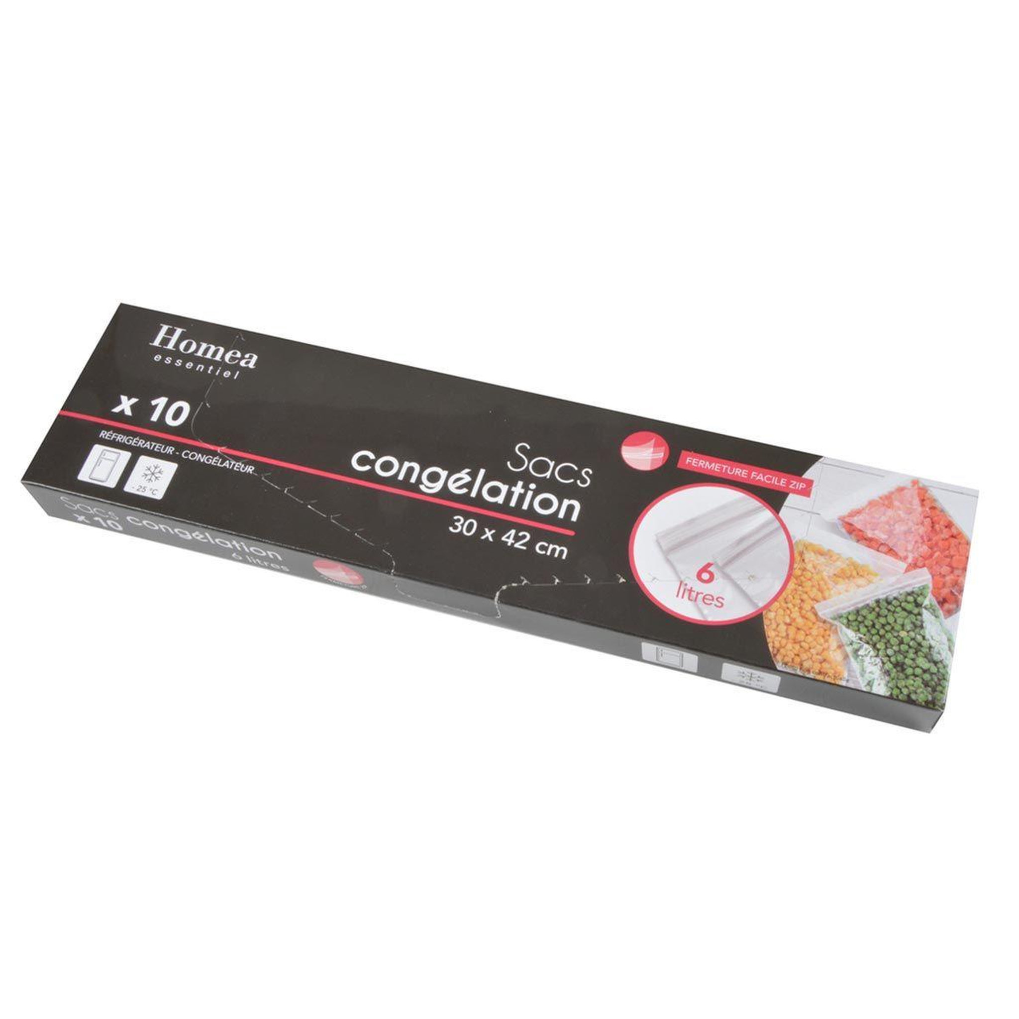 Voir la diapositive 1 : HOMEA Lot de 10 sacs de congélation  zip  6l transparent