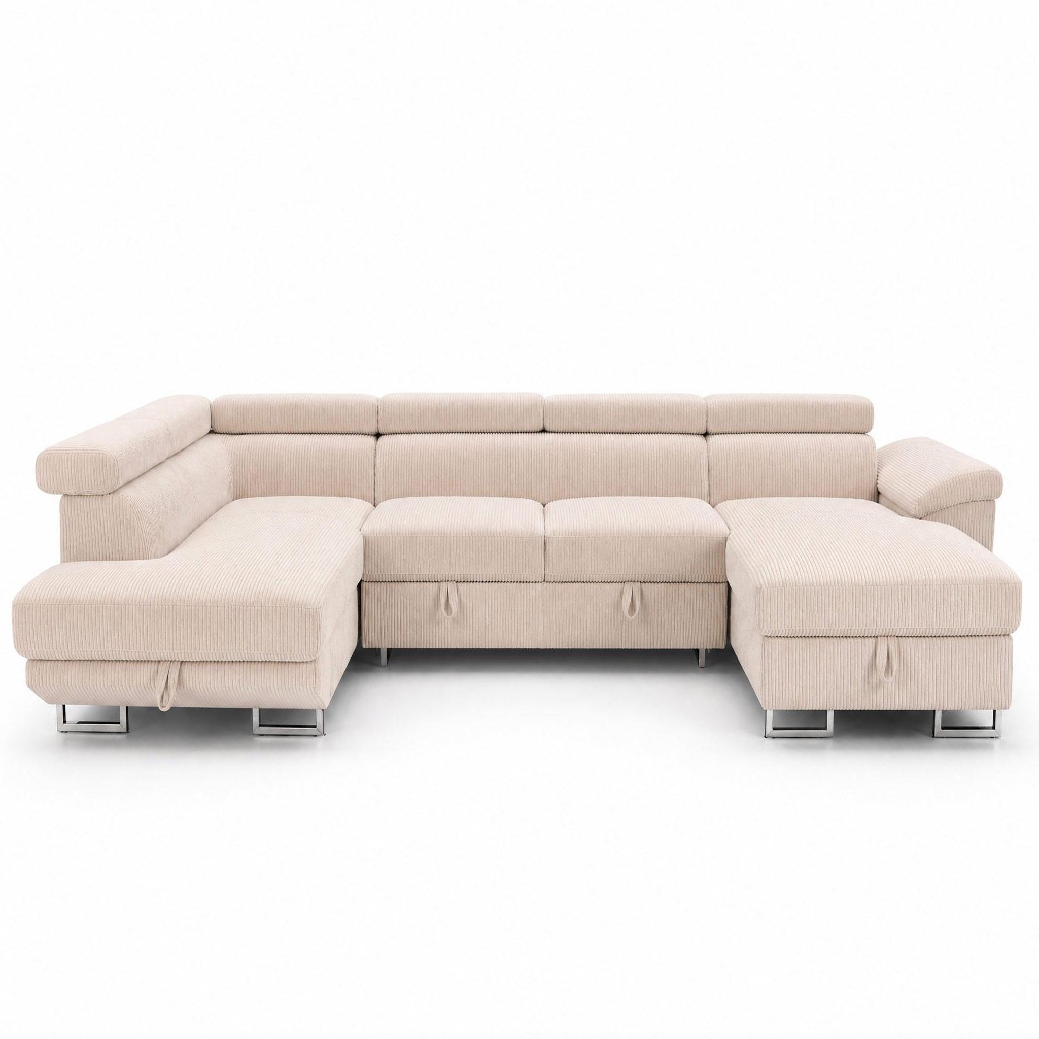 Voir la diapositive 1 : BEST MOBILIER Baoji - canapé panoramique d'angle gauche 7 places convertible avec têtières et coffre en velours côtelé