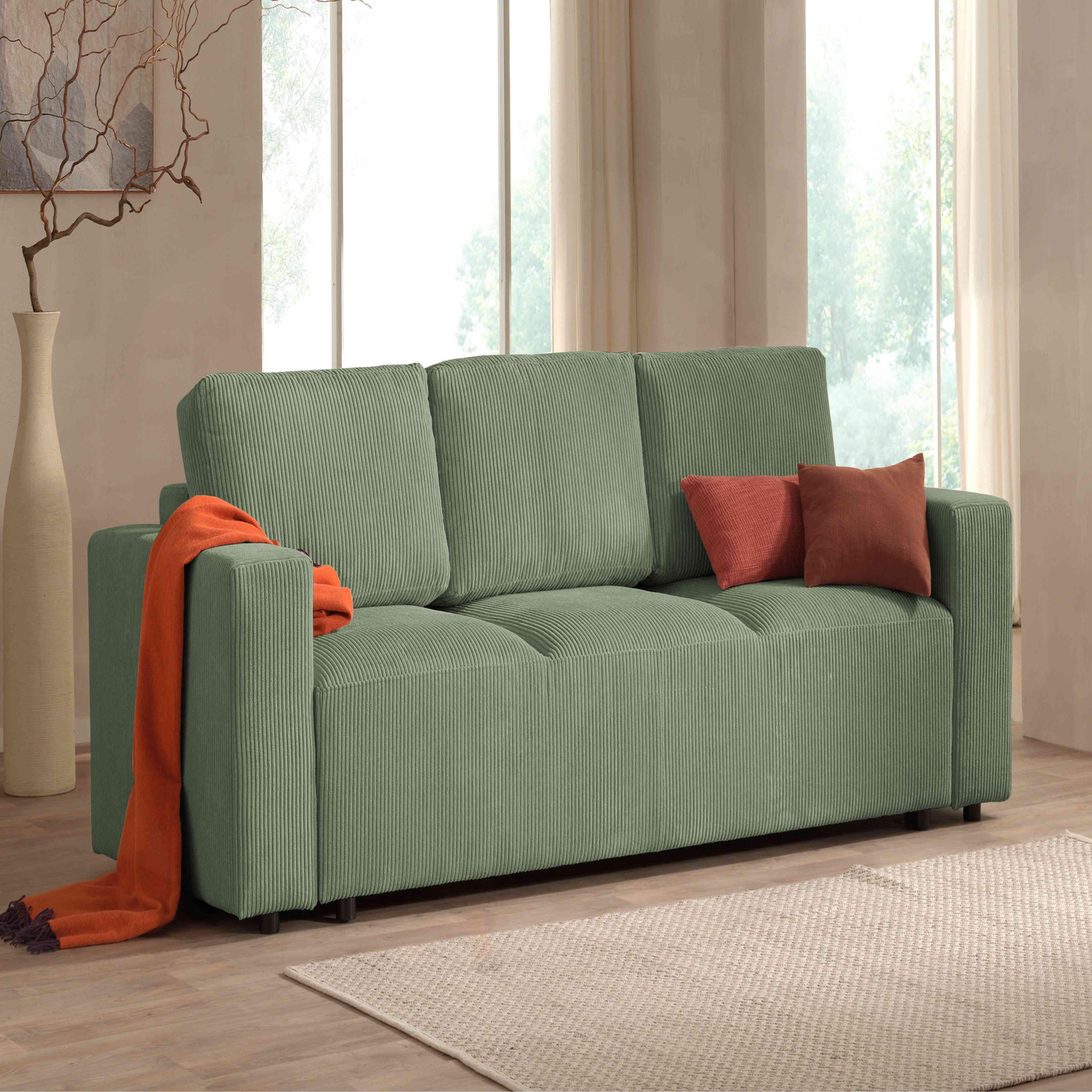 Voir la diapositive 2 : LISA DESIGN Livy - canapé droit convertible - avec coffre - en velours côtelé - 3 places