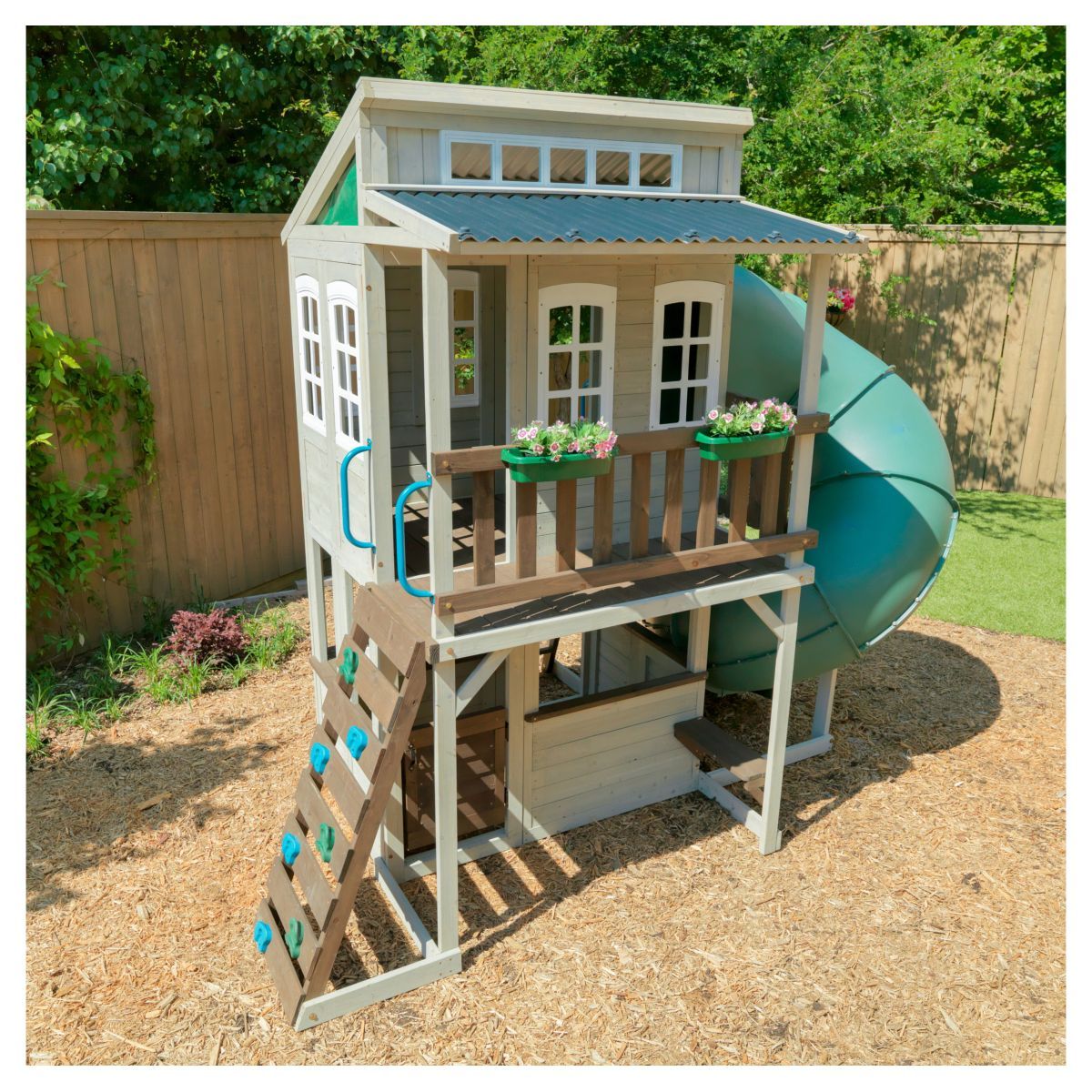 Kidkraft Aire de jeux avec toboggan en tube - Bois - H2,74m - COZY ESCAPE