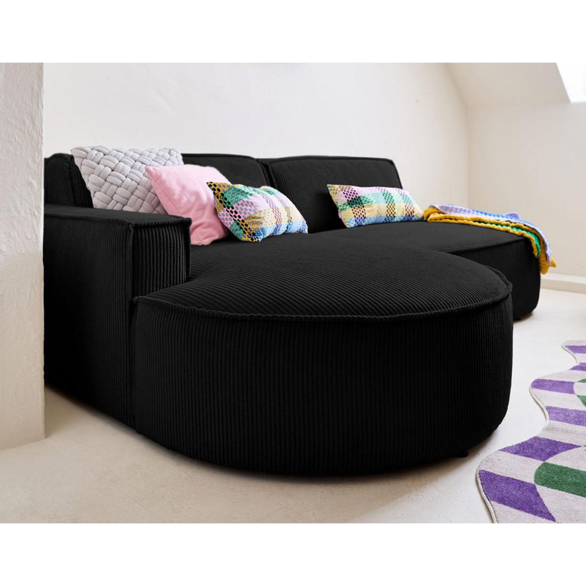 LISA DESIGN Spiaggia - canapé d'angle gauche - forme arrondie - 4 places - en velours côtelé