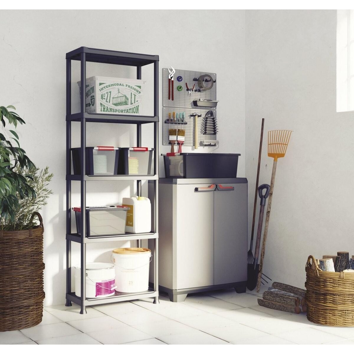 Keter Armoire basse de Rangement Multifonctions Résine Étagères et Pieds 39 x 68 x 90 cm KETER