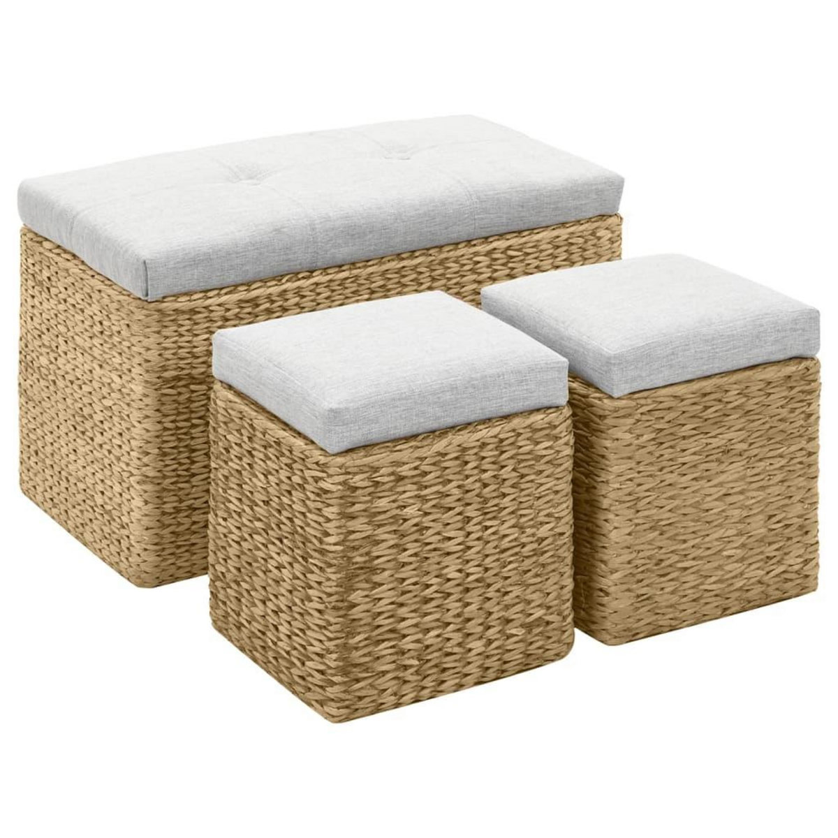 VIDAXL Banc avec 2 poufs Jacinthe d'eau Gris