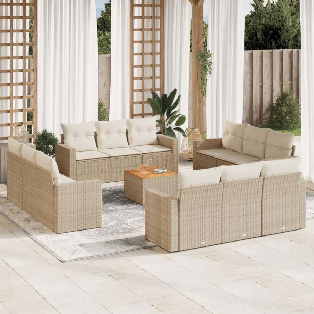 VIDAXL Salon de jardin avec coussins 13 pcs beige resine tressee