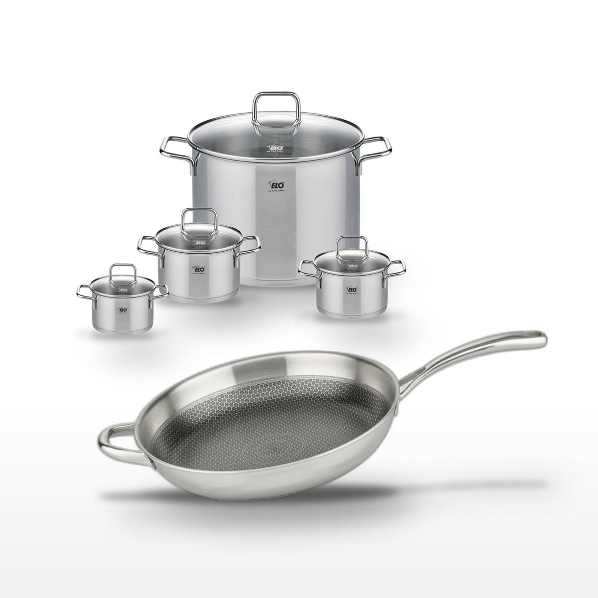 ELO Lot de 4 Faitouts Elo Relief Evolution et 1 Poêle 32cm