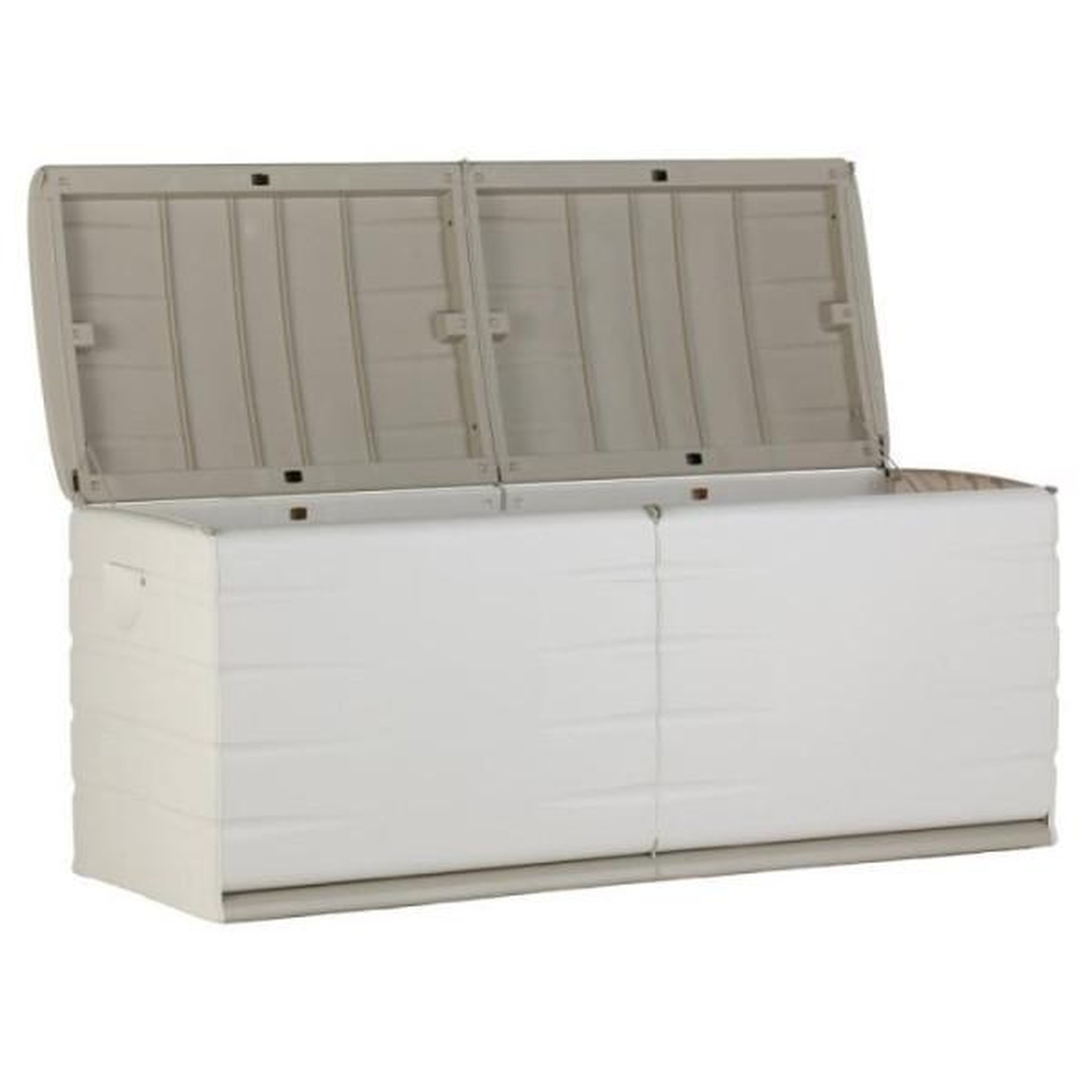 Voir la diapositive 2 : PLASTIKEN PLASTIKEN Coffre 450L Intérieur/Extérieur Fonctionnel et Esthétique Cadenassable avec Roulettes Beige