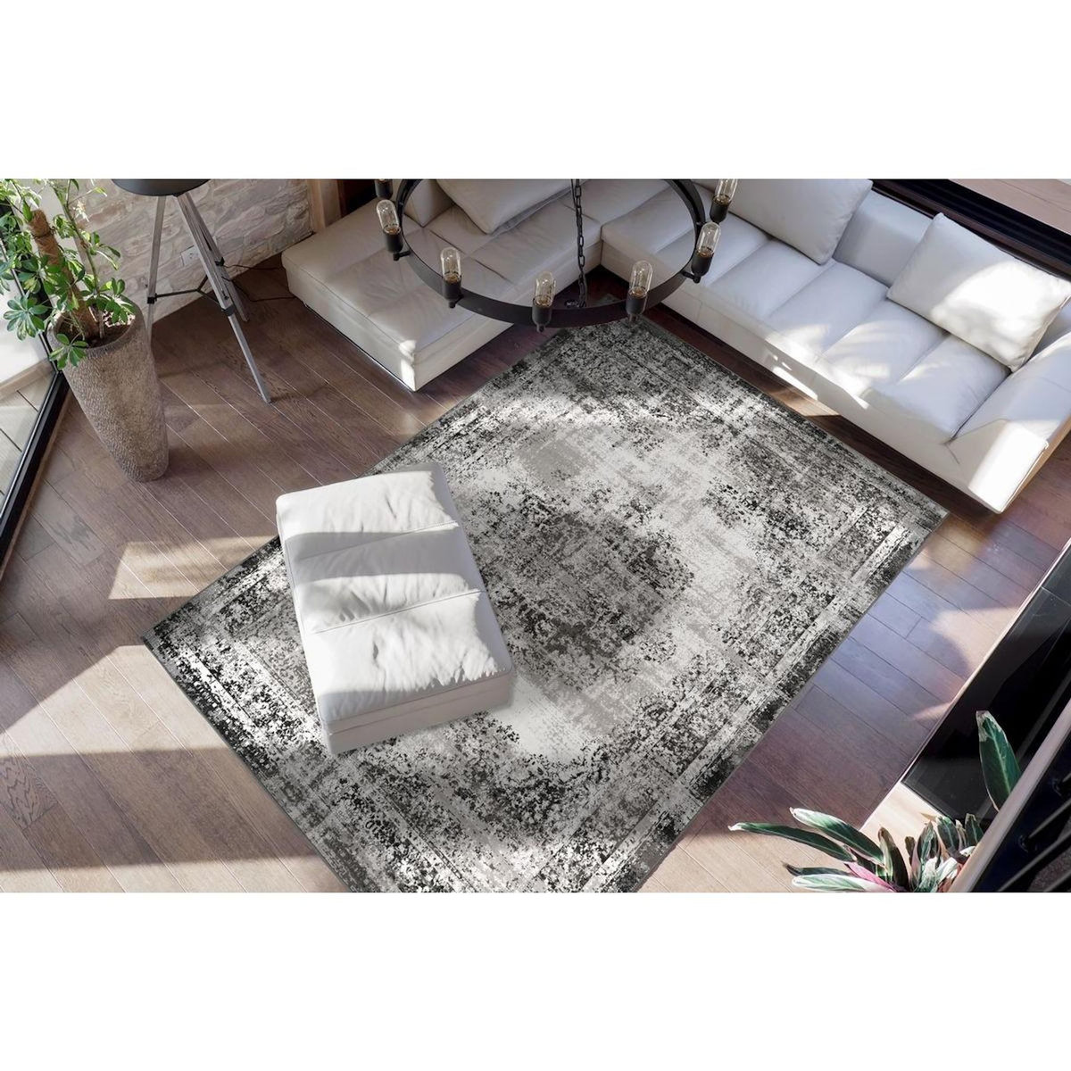 Paris Prix Tapis Effet Vieilli à Poils Courts  Ariya  Anthracite
