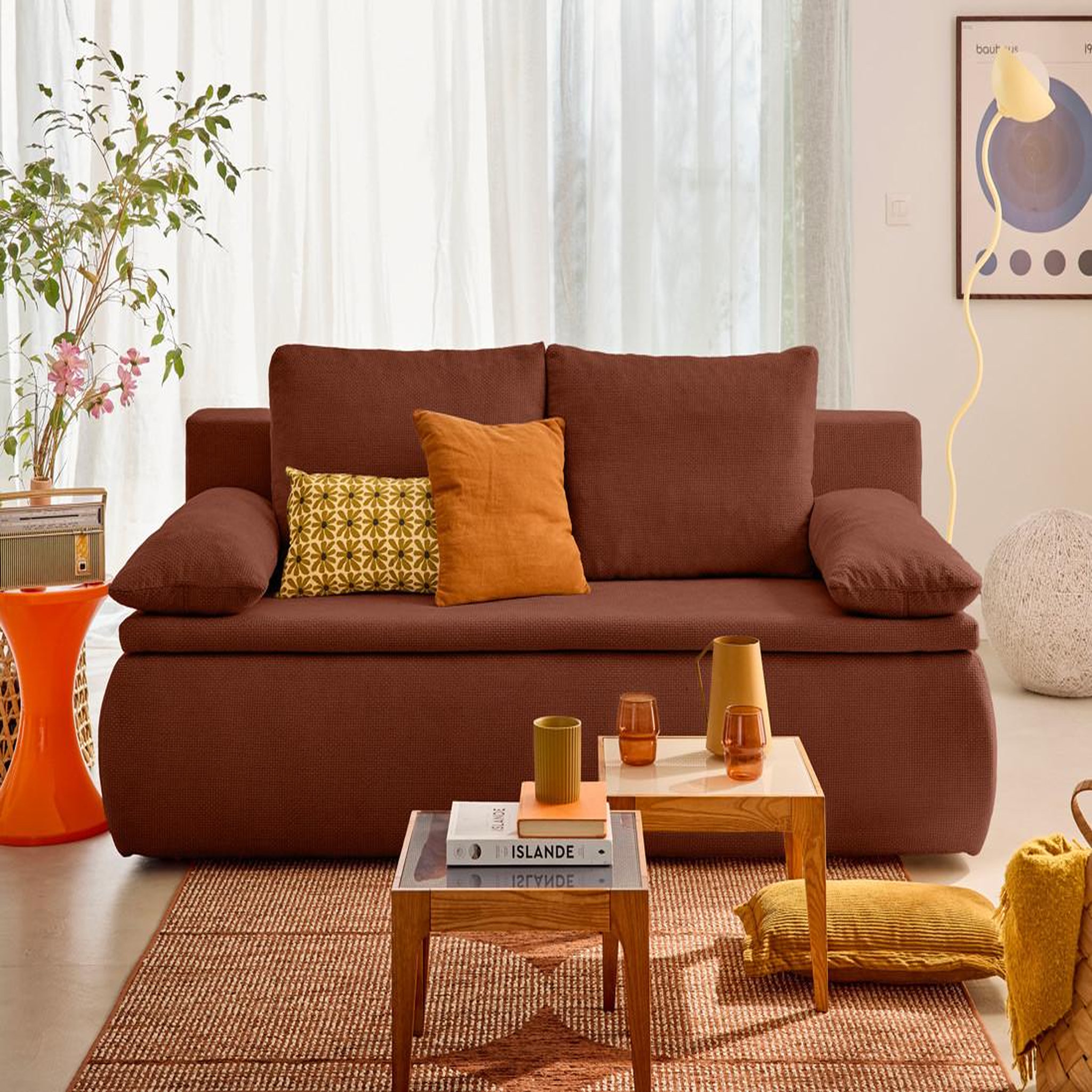 Voir la diapositive 1 : BEST MOBILIER Kurt - canapé 3 places convertible avec coffre en velours texturé