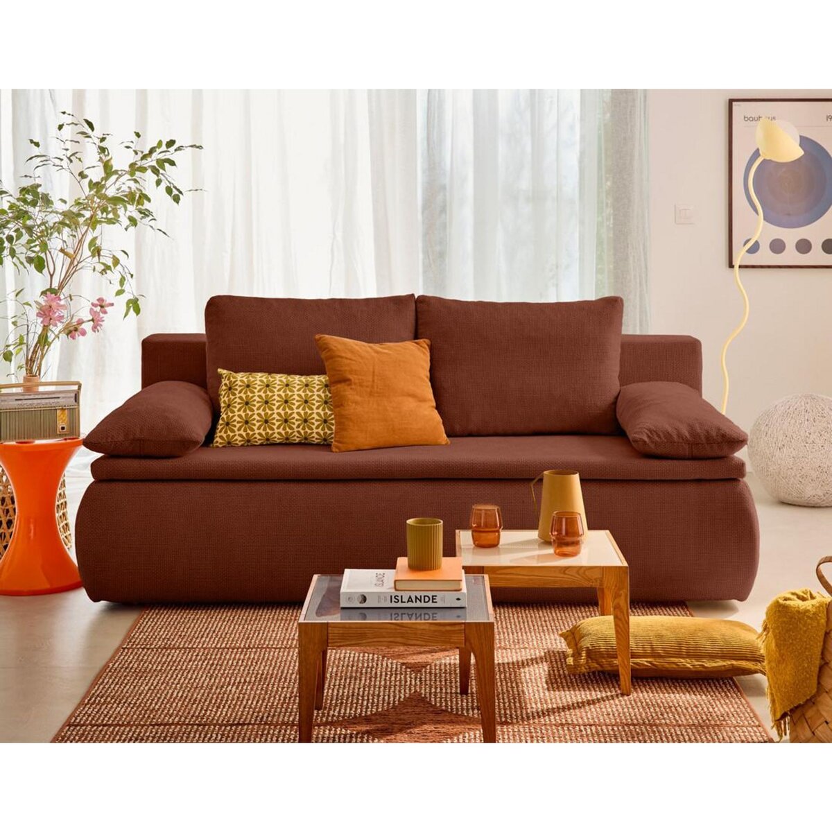 BEST MOBILIER Kurt - canapé 3 places convertible avec coffre en velours texturé