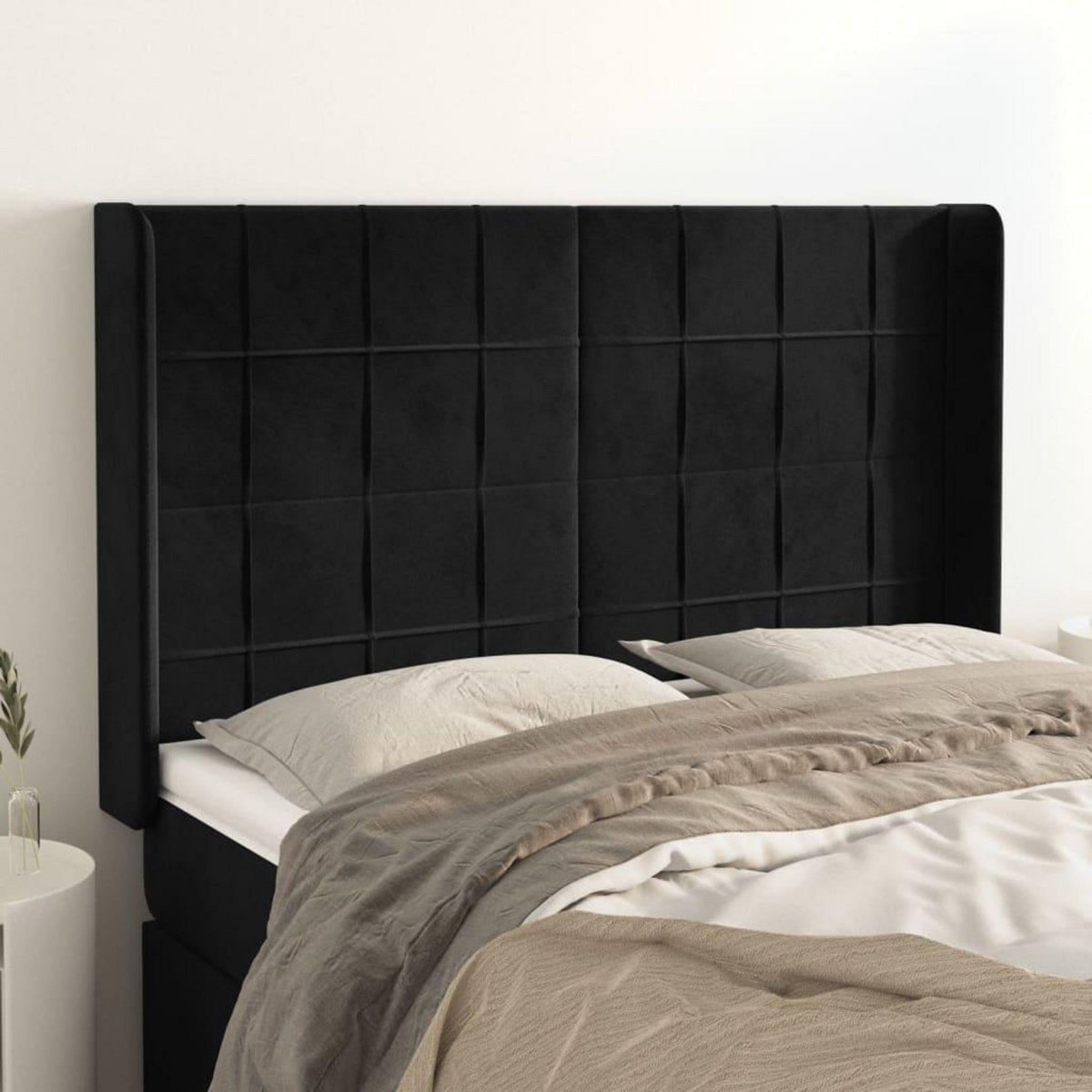VIDAXL Tete de lit avec oreilles Noir 147x16x118/128 cm Velours